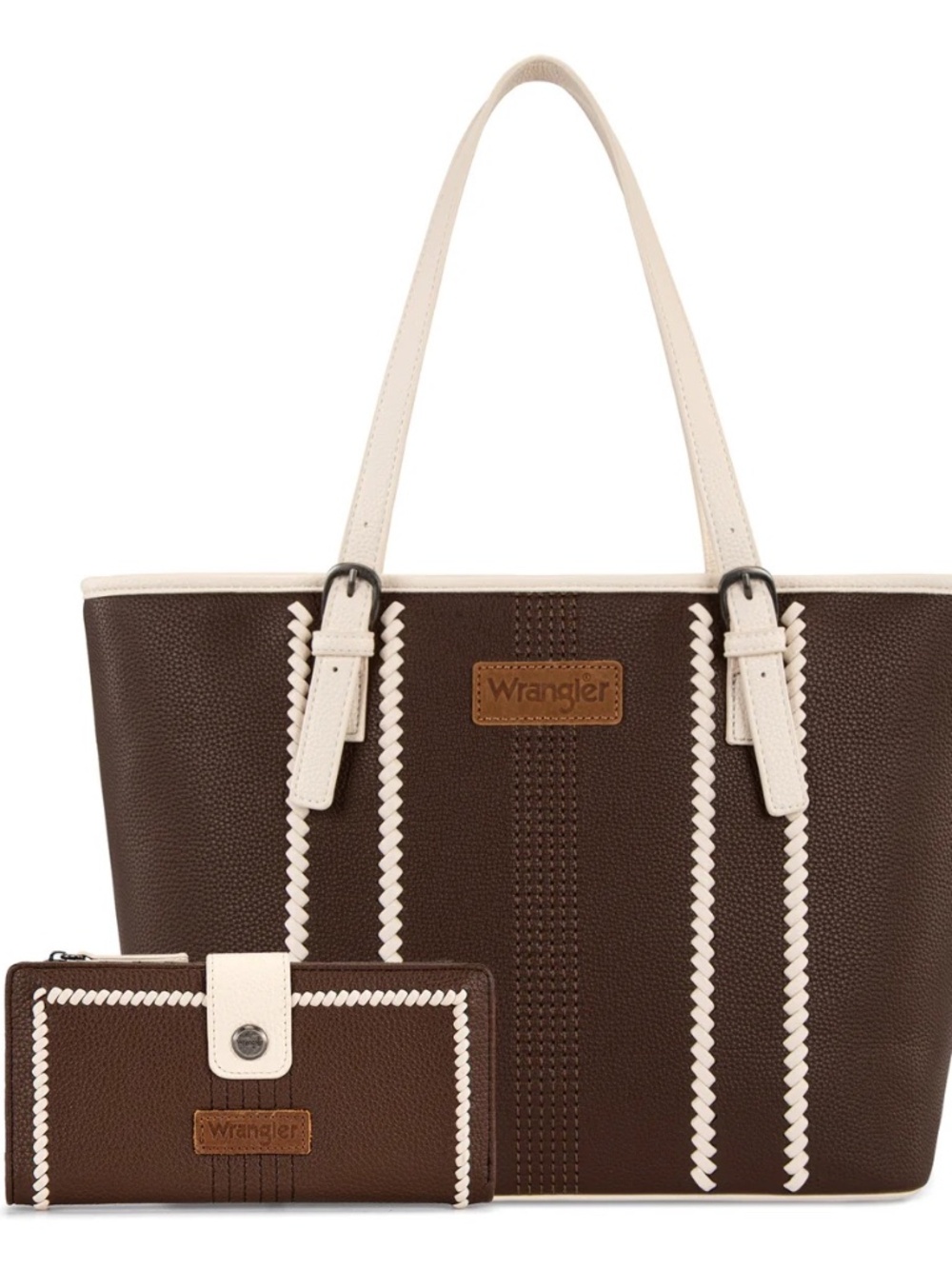 Wrangler Braided Tote Bag and Wallet Set Exclusive Coffee- Beige